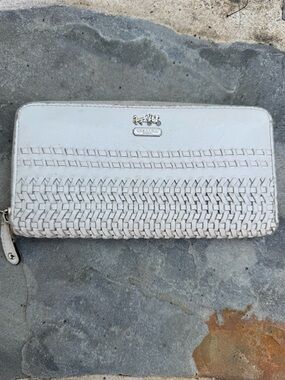 Coach Ivory Leather Braided Zip Around Wallet